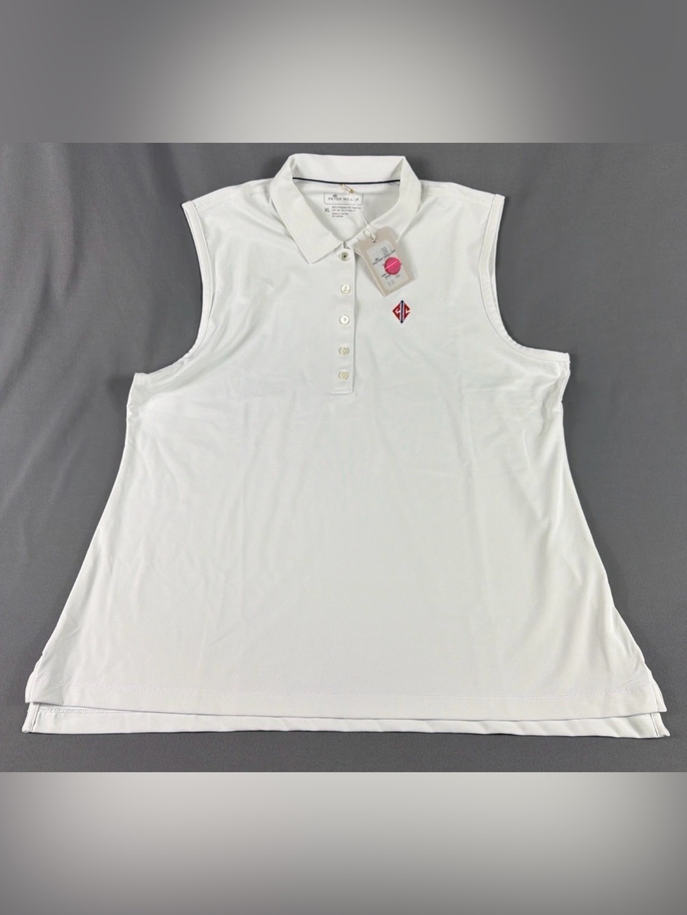 Peter Millar Womens Golf Shirt Polo Chest Logo SLVLS XL White Polyester MSRP $84